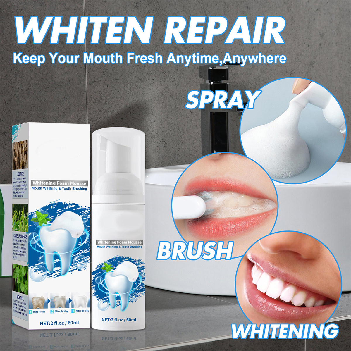 60Ml Beyazlatıcı Köpük Diş Mac - Teeth Whitening Foam Toothpaste incelemesi ve fiyatı